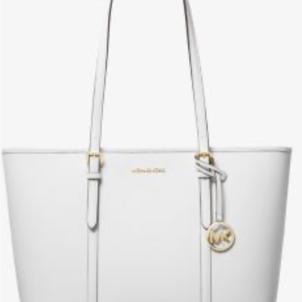 Michael Kors White Jet Set Large Tote Bag with Zip Top